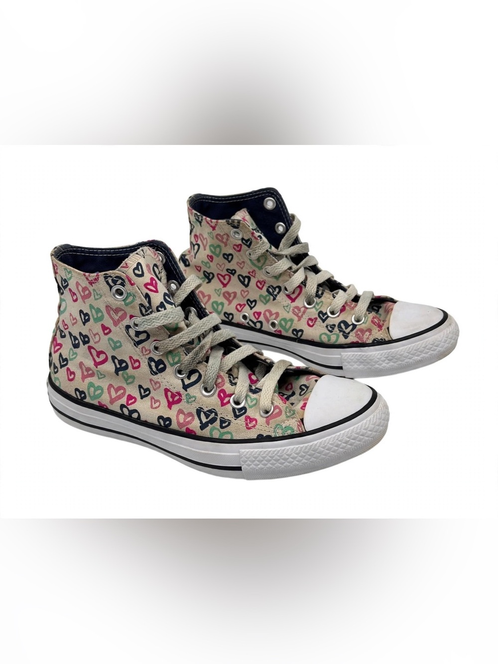 Converse Chuck Taylor All Star Hi Hearts - Youth US 3 Cream Multi-Color Hearts